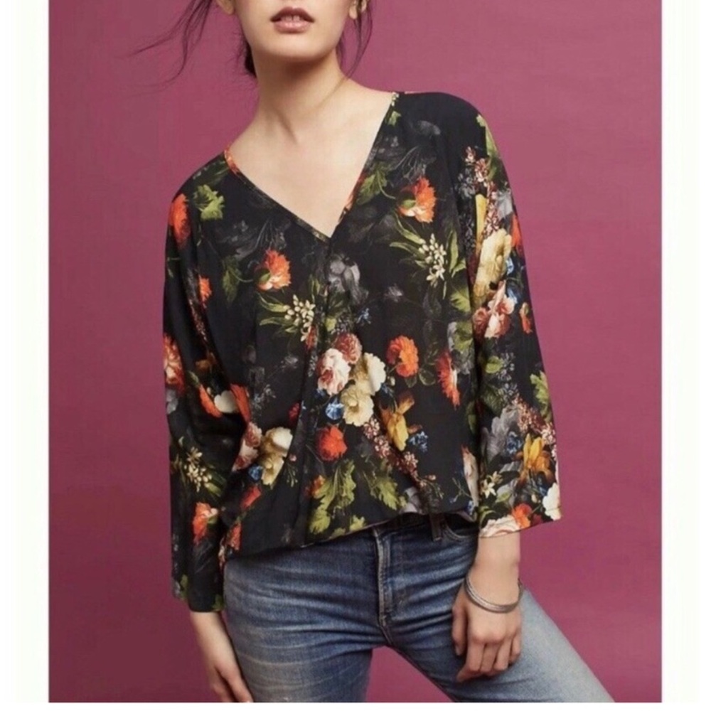 Anthropologie The Odells Floral V-Neck Top Blouse - Picture 1 of 9